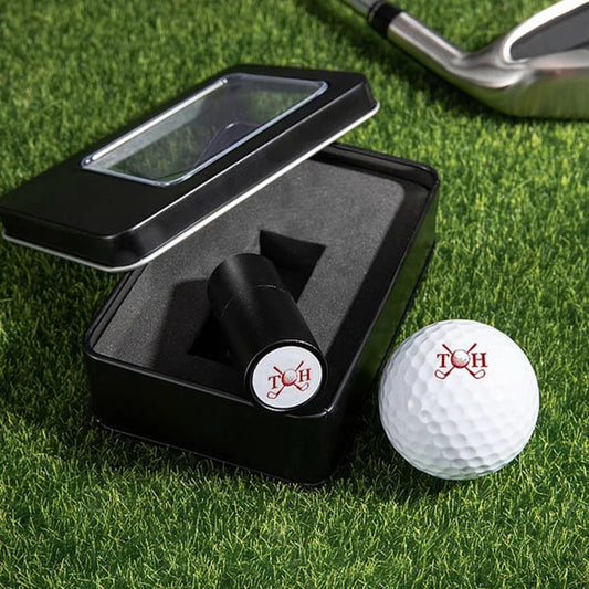 Personalized Initial Golf Ball Stamp with Metal Storage Box Birthday Father's Day Gift for Golf Player