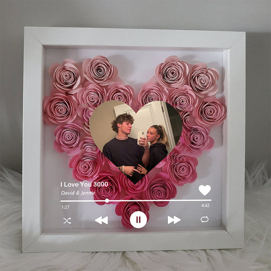 Custom Heart Flower Shadow Box with Photo