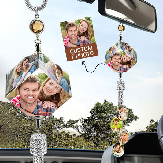 Personalized Synthetic Crystal Car Rearview Mirror Photo Pendant