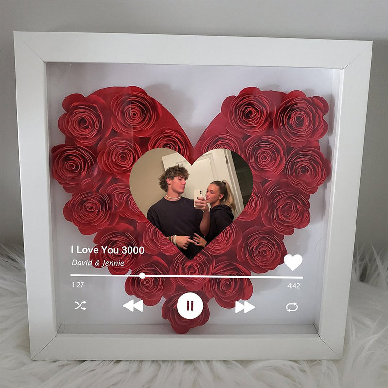 Custom Heart Flower Shadow Box with Photo