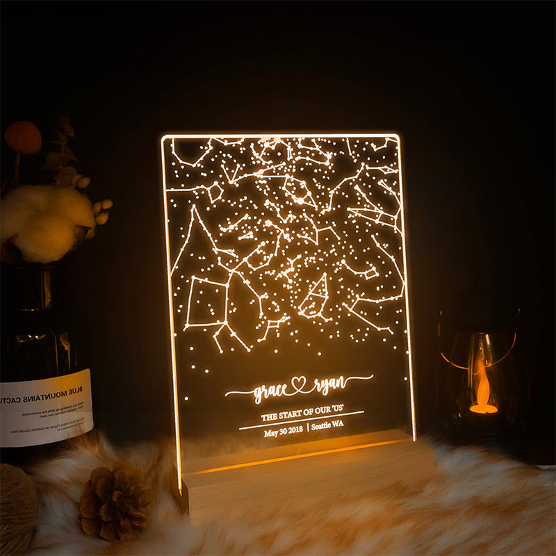 Personalized Constellation Chart Lamp - Gift Star Latitude Map on Night Light - Gift for Boyfriend / Girlfriend - Stars Chart Gift for Couples