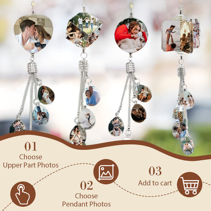 Personalized Synthetic Crystal Car Rearview Mirror Photo Pendant