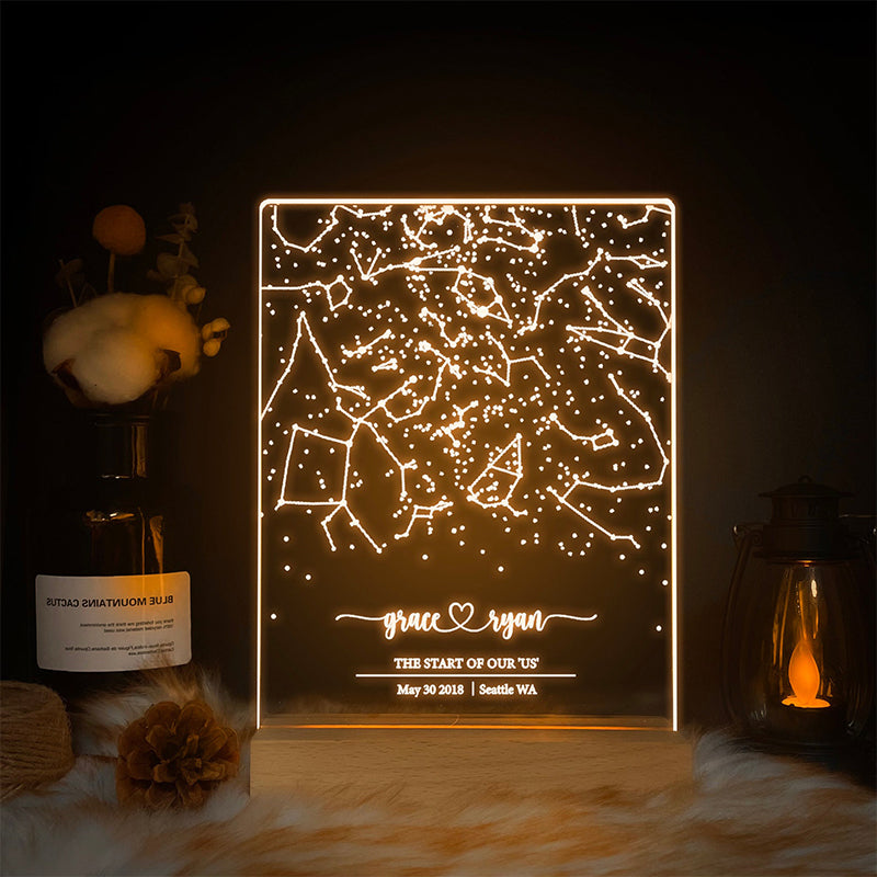 Personalized Constellation Chart Lamp - Gift Star Latitude Map on Night Light - Gift for Boyfriend / Girlfriend - Stars Chart Gift for Couples