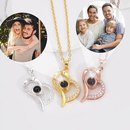 I Love You in 100 Languages Personalized Photo Projection Necklace-Unique Gift for Family, Friends, Lover, Valentine's Day Gift