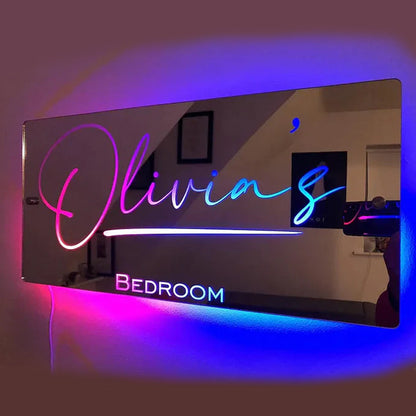 Personalized Neon LED Light-Up Name Mirror, Stylish Bedroom Wall Decoration