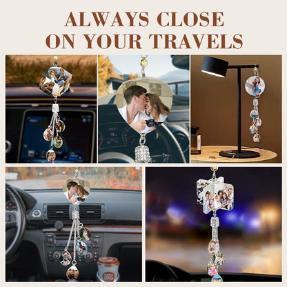 Personalized Synthetic Crystal Car Rearview Mirror Photo Pendant