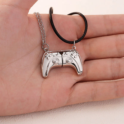 Personalized Gamepad Magnetic Pendant Necklace or Keychain with Engraved Initials Valentine's Day Gift for Game Couple