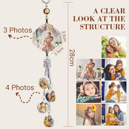 Personalized Synthetic Crystal Car Rearview Mirror Photo Pendant