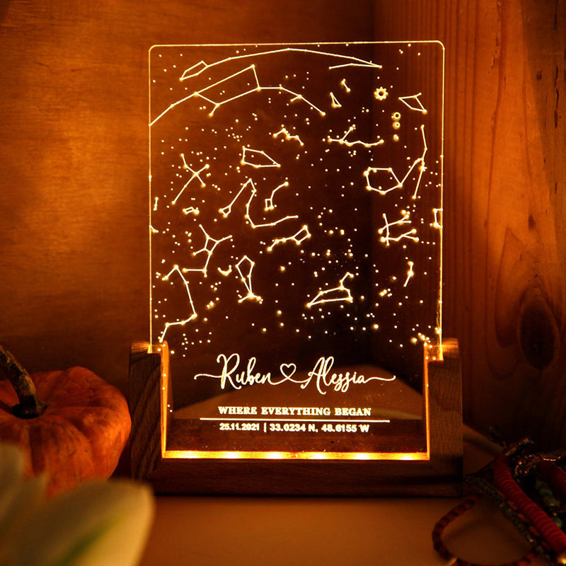 Personalized Constellation Chart Lamp - Gift Star Latitude Map on Night Light - Gift for Boyfriend / Girlfriend - Stars Chart Gift for Couples