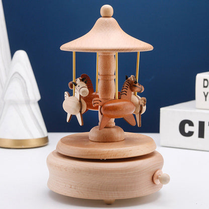 Personalized Wooden Musical Carousel - Personalized Wooden Musical Carousel - Engraved Souvenir - Carousel Train Music Box