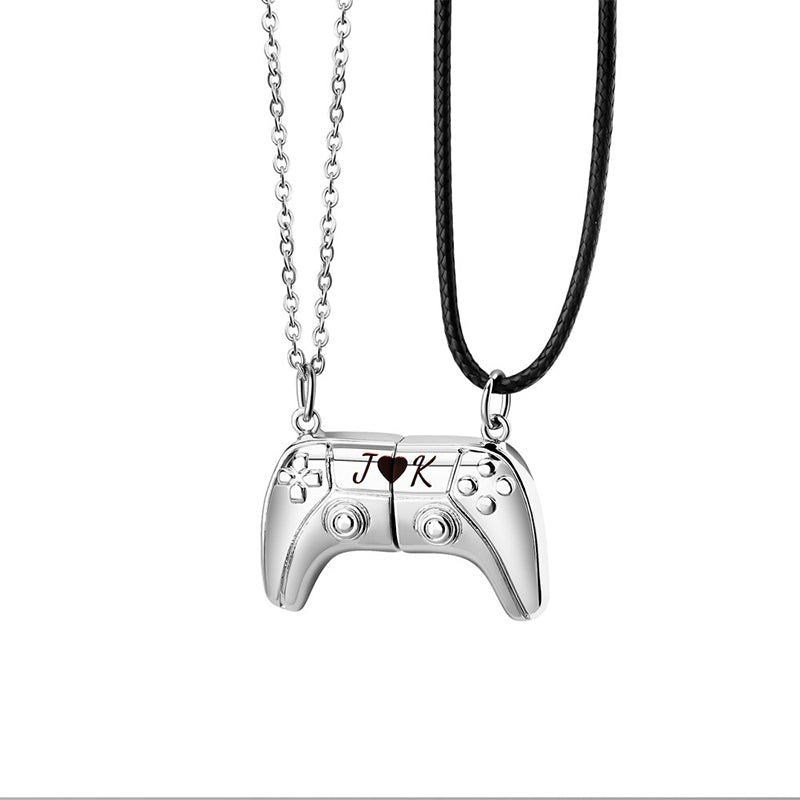 Personalized Gamepad Magnetic Pendant Necklace or Keychain with Engraved Initials Valentine's Day Gift for Game Couple